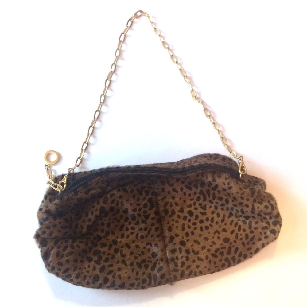 Nine West leopard print calf hair clutch w chain